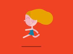 a cartoon girl is running on an orange background