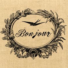 the word bonjou written in black ink on a burlocked linen background