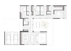 the floor plan of a house with two cars parked in front of it and an open living