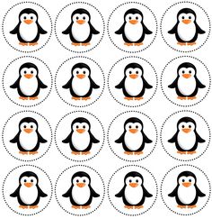 the penguin stickers are all different sizes and shapes, but each has an orange beak