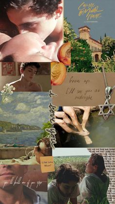 a collage of photos with words and pictures on the bottom right corner, including an image of a man holding a woman's head