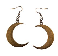 "simple, large, bronze earrings of crescent moons. they dangle from nickel-free, hypoallergenic hooks, that should be suitable for sensitive ears. moons are about 1.5\" tall." Moon Phases Bracelet, Plate Earrings, Gothic Pendant, Crescent Earrings, Romantic Necklace, Mermaid Pendant, French Hook Earrings, Crescent Moon Earrings, Crescent Moon Pendant