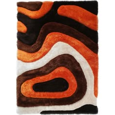 an orange, brown and white rug on a white background