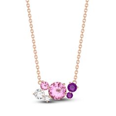 Elegant, colorful, and designed for your every mood. This delicate 10K rose gold women's constellation necklace, from the Juliette Maison™ collection, is enlivened with dazzling natural white sapphire, pink tourmaline and amethyst gemstones. The 18-inch cable chain secures in place with a lobster clasp. Diamond Enhancer Ring, Diamond Enhancer, Enhancer Ring, Jared The Galleria Of Jewelry, Constellation Necklace, Cool Summer, 3 Carat, White Sapphire, Amethyst Gemstone