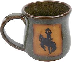 Western Bronc Coffee Cup in Sea Mist Green - Your Western Decor Western Cups, Western Pottery, Cowboy Coffee, Bucking Bronco, The Blue Mountains, Western Decor, Blue Mountain, Microwave Oven, Winter Garden