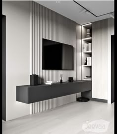 an entertainment center with a flat screen tv mounted on the wall