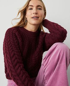 Discover Ann Taylor Weekend. Effortlessly polished looks for wherever your plans take you. Crew neck. Long raglan sleeves. Ribbed neckline, cuffs and hem.,Imported:Imported,Fit:Relaxed fit,Length:22 1/2" long,Fabrication:55% Cotton, 27% Polyester, 18% Nylon,Garment Care:Machine Washable Cable Chunky Neck Sweater by Ann Taylor Size regular - Small Mauve Rose Women's Cotton, Blend, Crew, Neck, Long, Sleeve, Pullover, Sweaters, 55%, Cotton, 27%, Polyester, 18%, Nylon, Machine, Washable Best Fall Sw