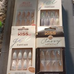 (4) Kiss Gel Fantasy - Long Length - 28 Or 30 Nails In Each Box (1) Classy Nails Premium (30 Nails) 86586 Csp02 (1) Gel Fantasy Long Purple & Pearl (28 Nails) 86794 Fl07 (1) Gel Fantasy - White Long 86796 Fs07 (28 Nails) (1) Jelly Fantasy Sculpted Nails Long 88126 Fj11 (28 Nails) Kiss Glue On Nails, Kiss Nails Kit, Kiss Gel Fantasy Nails, Impress Manicure, Kiss Press On Nails, 30 Nails, Kiss Pink, Halloween Press On Nails, Long Press On Nails