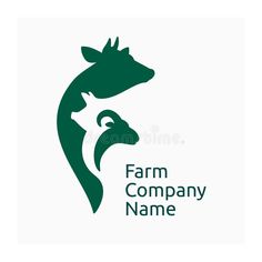 the logo for farm company is green and white with an image of a cow on it's head