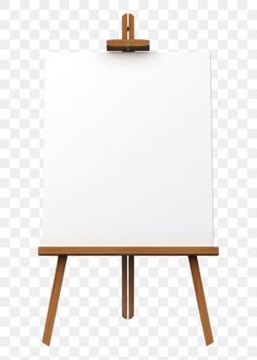 an easel with a white canvas on it's legs, against a transparent background