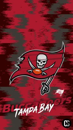 the tampa bay logo on a red and black background with a skull holding a football