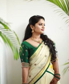 Kerala Girl, Silk Saree Blouse Designs Patterns, Kerala Bride, Pattu Saree Blouse Designs, Saree Blouse Neck Designs, Traditional Blouse Designs, Wedding Saree Blouse Designs