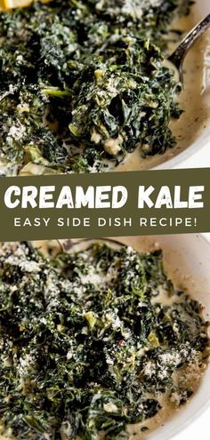 two bowls filled with cooked kale and cheese