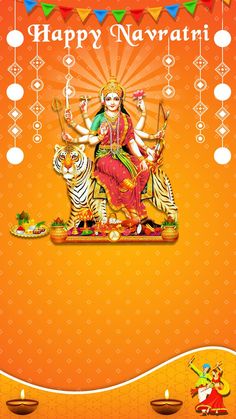 happy navratii greeting card with an image of the hindu god sitting on a tiger