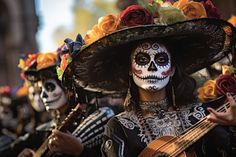 Traditional Mexican Clothing, Makeup Traditional, Day Of The Dead Festival, Mexican Festival, Skull Face Paint, Mexican Clothing, Sugar Skull Costume, Dead Makeup, Mexican Traditions