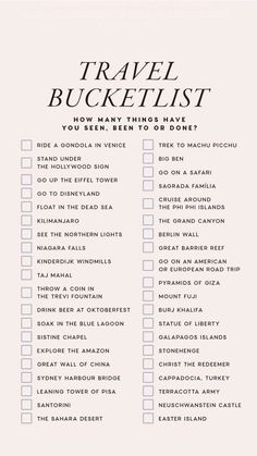 the travel bucket list is shown in black and white