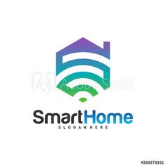 smart home logo design with house and wifi symbol on white background for technology company