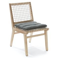 a wooden chair with a cushion on it