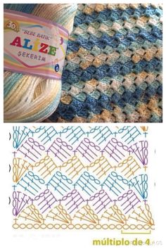 crochet patterns and instructions for knitting with alze yarn, including an afghan