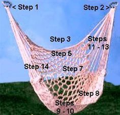 the instructions for how to use a hammock in an area with grass and blue sky