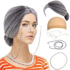 PRICES MAY VARY. Packet include: 1 x Old Lady Wig; 1 x Wig Cap; 1 x Madea Granny Glasses; 1 x Eyeglass Chains Strap; 1 x Faux Pearl Beads Necklaces; The Old Lady Granny /Mrs. Santa Wig made with 100% synthetic fiber.which makes sure it won't be easily damaged or faded, also won't do harm to the body. Costume wig It has elastic fits most adults and teens.Age grading:5+ The Rectangular glasses, Metal Frame, Plastic Lenses,Silicone nose pad,No Magnification.Gently pull the gold wire under the nose Granny Wig, Granny Costume, Granny Glasses, Diy Group Halloween Costumes, Chain Pearl Necklace, Halloween Costum, Old Lady Costume, Eyeglass Chains, Cute Group Halloween Costumes