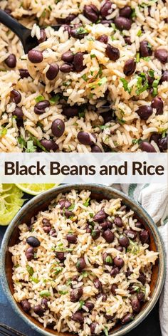 black beans and rice in a bowl with spoons