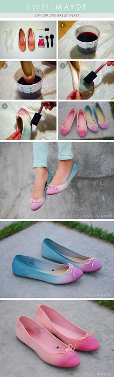 DIY Dip Dye Ombre Ballet Flats. I like the purple and blue ones :) I think these are really sweet Astuces Diy, Cute Diys, Dip Dye