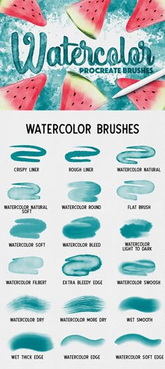 watermelon brushes are shown with the names and colors in each brush stroker