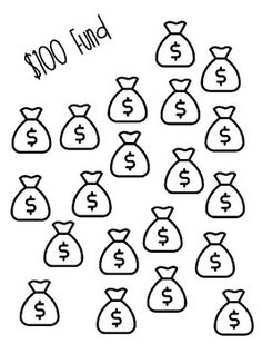 a black and white drawing of money bags with the words $ 100 in each bag