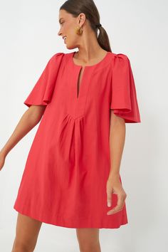 Red Finley Flutter Sleeve Dress | Pomander Place Summer Cotton Mini Dress With Flutter Sleeves, Summer Playwear Dress With Flutter Sleeves, Chic Cotton Mini Dress With Flutter Sleeves, Chic Red Dress With Flutter Sleeves, Red Cotton Dress With Flutter Sleeves, Tuckernuck Dress, Boxy Dress, Kenzo Dress, Summer Wishlist