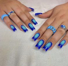 Aquarius Nails Designs, Aquarius Nails, Blue Gel Nails, Blue Acrylic Nails, Blue Gel, Smink Inspiration, Simple Gel Nails