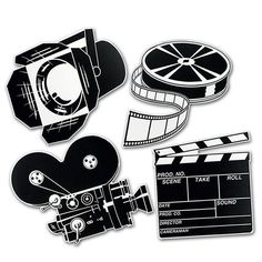 some black and white stickers with films