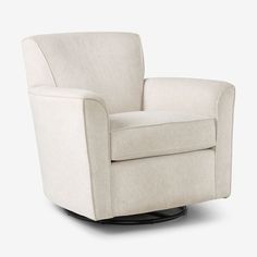 the swivel chair is upholstered and has a black base on it