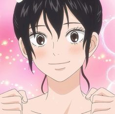 an anime character with black hair and big eyes