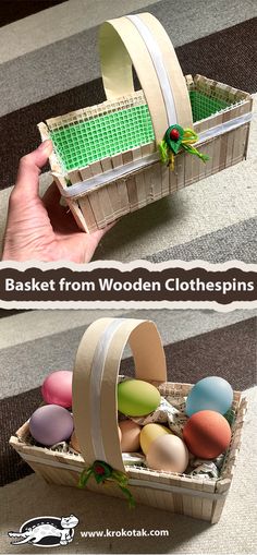 Basket from Wooden Clothespins Cardboard Deer, Children Activities, Wooden Clothespins, Clothespins