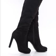 Brand New! Black Knee High Boots 4.5 Inch Stiletto Side Zipper Black Suede High Heel Knee-high Boots, Black Suede Knee-high High Heel Boots, Black Suede Knee-high High-heel Boots, Black Suede Knee-high Boots With High Heels, Fashion Nova Shoes, Black Knee High Boots, Size 11 Heels, Girly Shoes, Black Knees