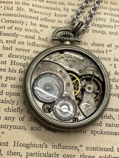 Elwood, Antique Jeweled Pocket Watch Necklace #upcycle #boho #reimagined #artjewelry #steampunkfashion #statementjewelry #victorianmagpie #vintagejewelry #gothicstyle #fantasy Moon Goddess Necklace, Piece Highlights, Vintage Clocks, Pocket Watch Necklace, Book Locket, Pocket Watch Antique, Goddess Necklace, Steampunk Accessories, Steampunk Necklace