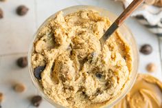 a bowl filled with peanut butter and chocolate chips