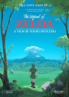 the legend of zelda movie poster with a man standing in front of some trees