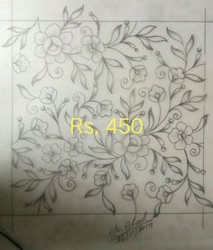 a drawing of flowers and leaves with the word r450 written in yellow on it