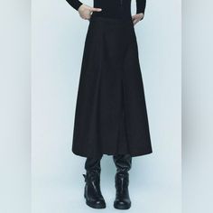 Midi Skirt Made Of 37% Wool Blend Fabric. Inverted Pleat At The Front And Back. Back Welt Pocket. Hidden In-Seam Zip Closure. Composition 37% Wool 32% Polyester 14% Viscose 12% Polyamide 5% Elastane Zara Skirts, Welt Pocket, Dark Gray, Wool Blend, Midi Skirt, Womens Skirt, Composition, Zara, Skirt