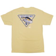 Columbia Pfg Tee Yellow Performance Fishing Gear Tee With Blue Columbia Brand Logo On Front Left Chest And Grey Fish Graphic On Back Pullover Crew Neck Short Sleeves 100% Cotton Machine Washable Size Large New With Tags National Park Shirt, Fish Graphic, Columbia Shirt, Button Up Shirt Mens, Casual Athletic, Athletic Shirts, Fishing Gear, Red Shirt, Mens Green