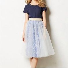 Nwt Anthropologie Alexandra Grecco Capelli Blue Floral Tulle Skirt Size 2 Blue Tulle Skirt For Summer, Elegant Blue Tulle Skirt, Party Light Blue Tulle Skirt, White Tulle Skirt For Summer, Light Blue Skirt For Spring Party, Light Blue Spring Party Skirt, Light Blue Party Skirt For Spring, Chic White Tulle Skirt, Spring Party Blue Skirt