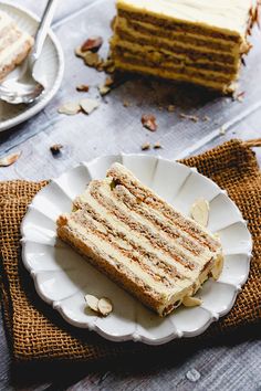 a piece of cake sitting on top of a white plate