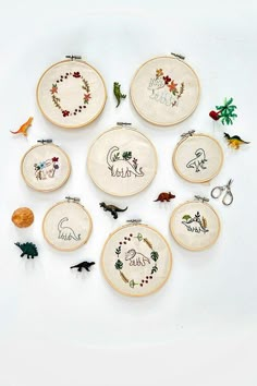 the embroiderys are arranged in different shapes and sizes