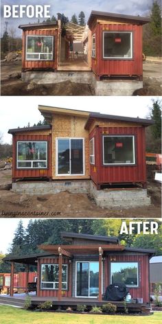 before and after pictures of a shipping container home