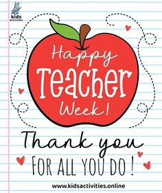 an apple with the words happy teacher week thank you for all you do