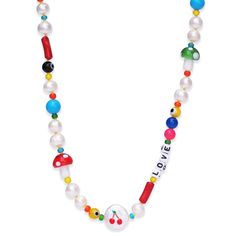 Handmade Beaded LOVE Necklace Whimsical Beaded Necklaces With Letter Beads For Gift, Multicolor Heart-shaped Beaded Necklace With Letter Beads, Whimsical White Beaded Necklaces With Round Beads, Whimsical White Beaded Necklace With Round Beads, Whimsical White Beaded Necklace, Boy Room Paint, Tai Jewelry, Accessorize Jewellery, Fruit Necklace