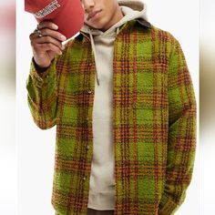 Layer Up In This Plaid Overshirt That Adds Color And Texture To Your Look While Maintaining A Classic Style. 29" Length (Size S) Exclusive Retailer Front Button Closure Spread Collar Long Sleeves With Button Cuffs Curved Hem 78% Polyester, 11% Wool, 4% Acrylic, 3% Viscose, 2% Cotton, 2% Polyamide Machine Wash, Dry Flat Fit Check, Texture Design, Casual Jacket, Body Fit, Wool Coat, Jeans Shop, Shirt Jacket, Classic Style, Mens Jackets