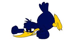 an image of a cartoon bird with big eyes and yellow feet laying on the ground